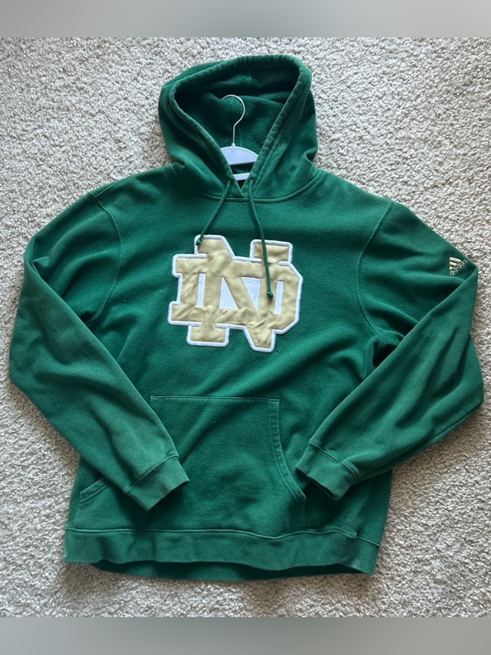adidas Green Notre Dame Crewneck Hoodie with Gold Logo